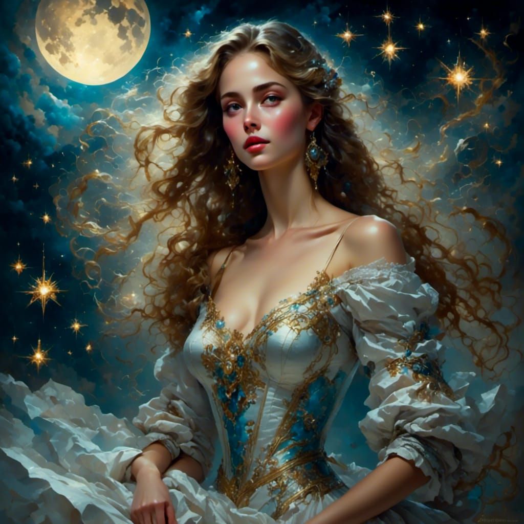 Moonlit Stars in a Purple Fantasy Landscape