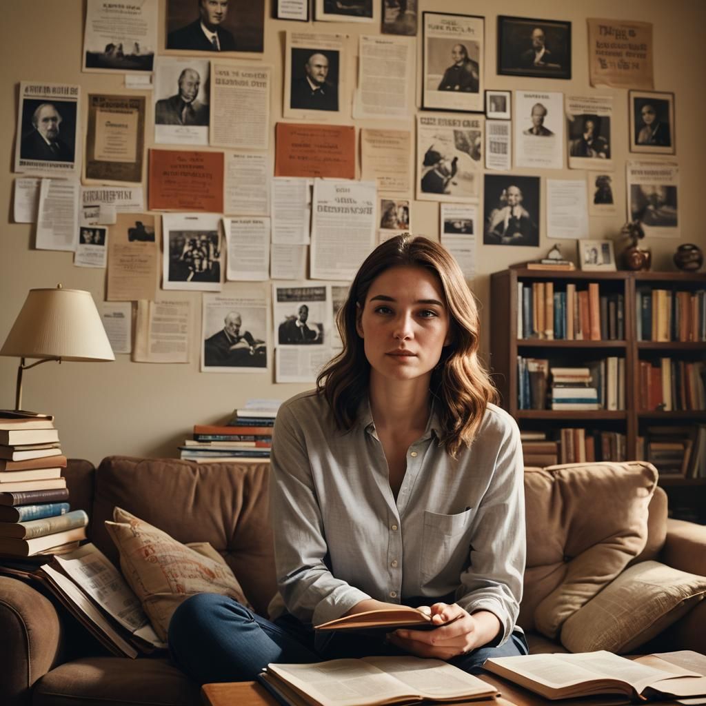 Studious Young Woman Examines Constitution: Realistic Photog...