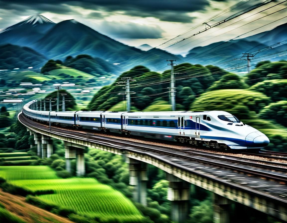 Hyperrealistic Bullet Train Speeding Across Japan
