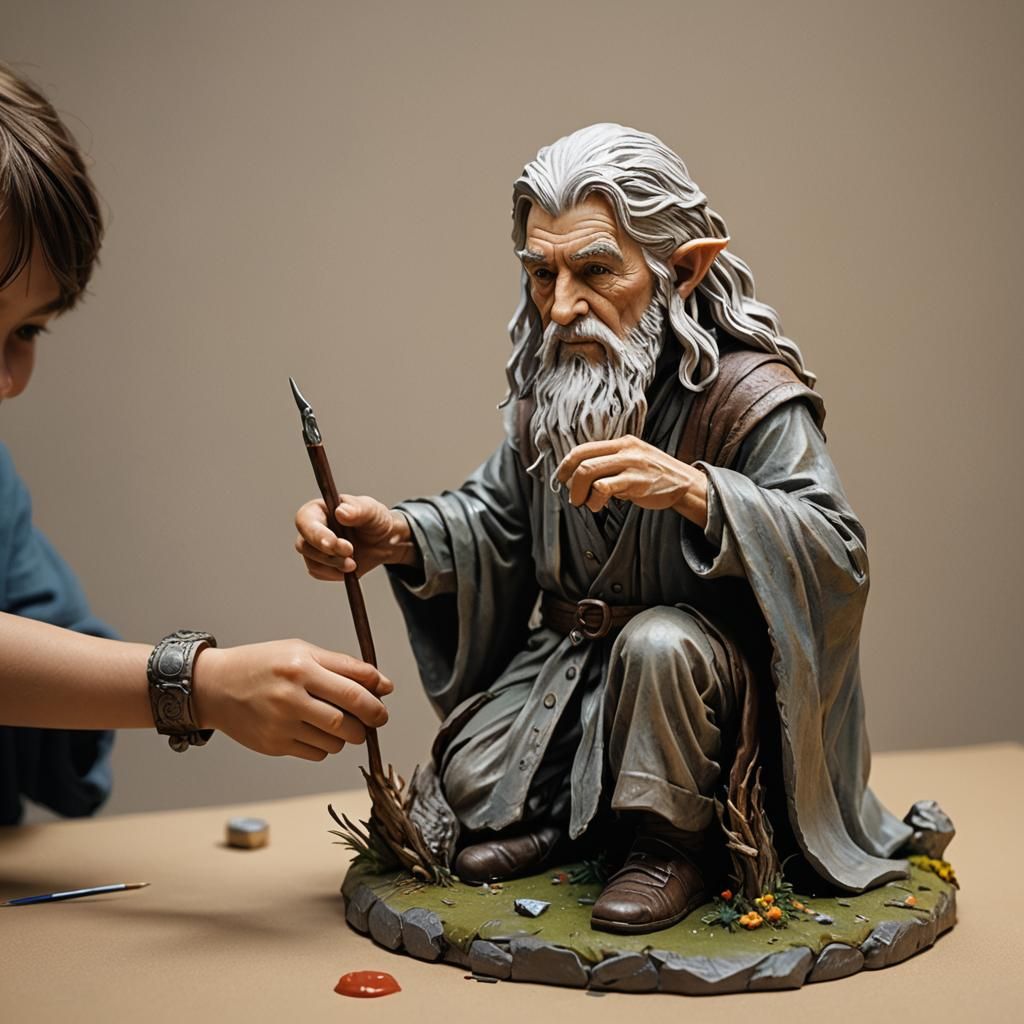 Hyperrealistic Child Paints Gandalf Miniature Statue