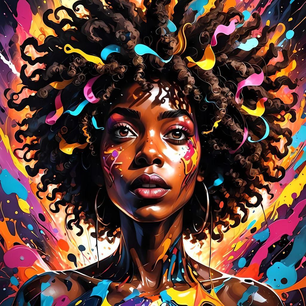 Surreal Close-up: Beautiful Afro Woman in Chaos