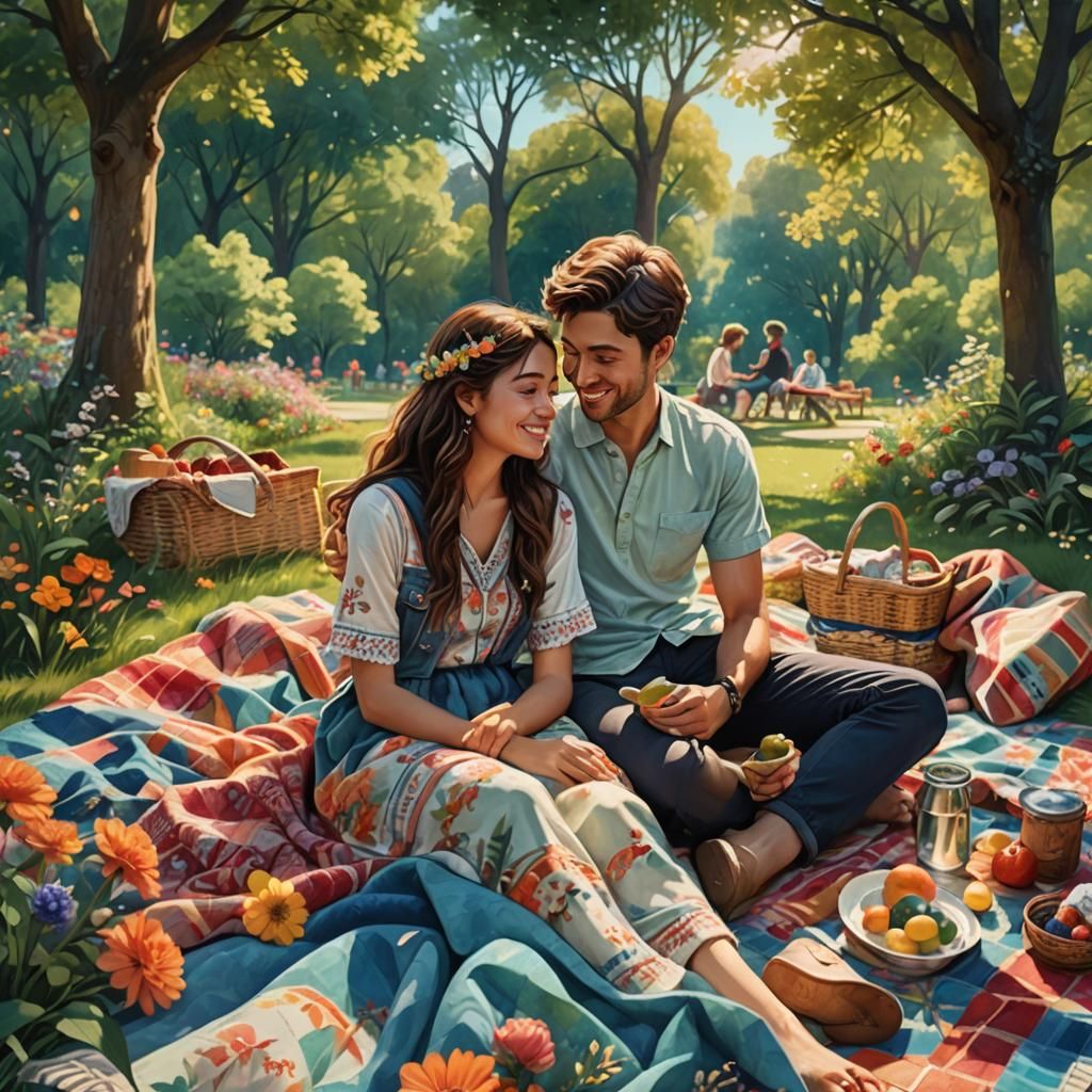 Romantic Picnic in Park: Hyperrealistic Concept Art