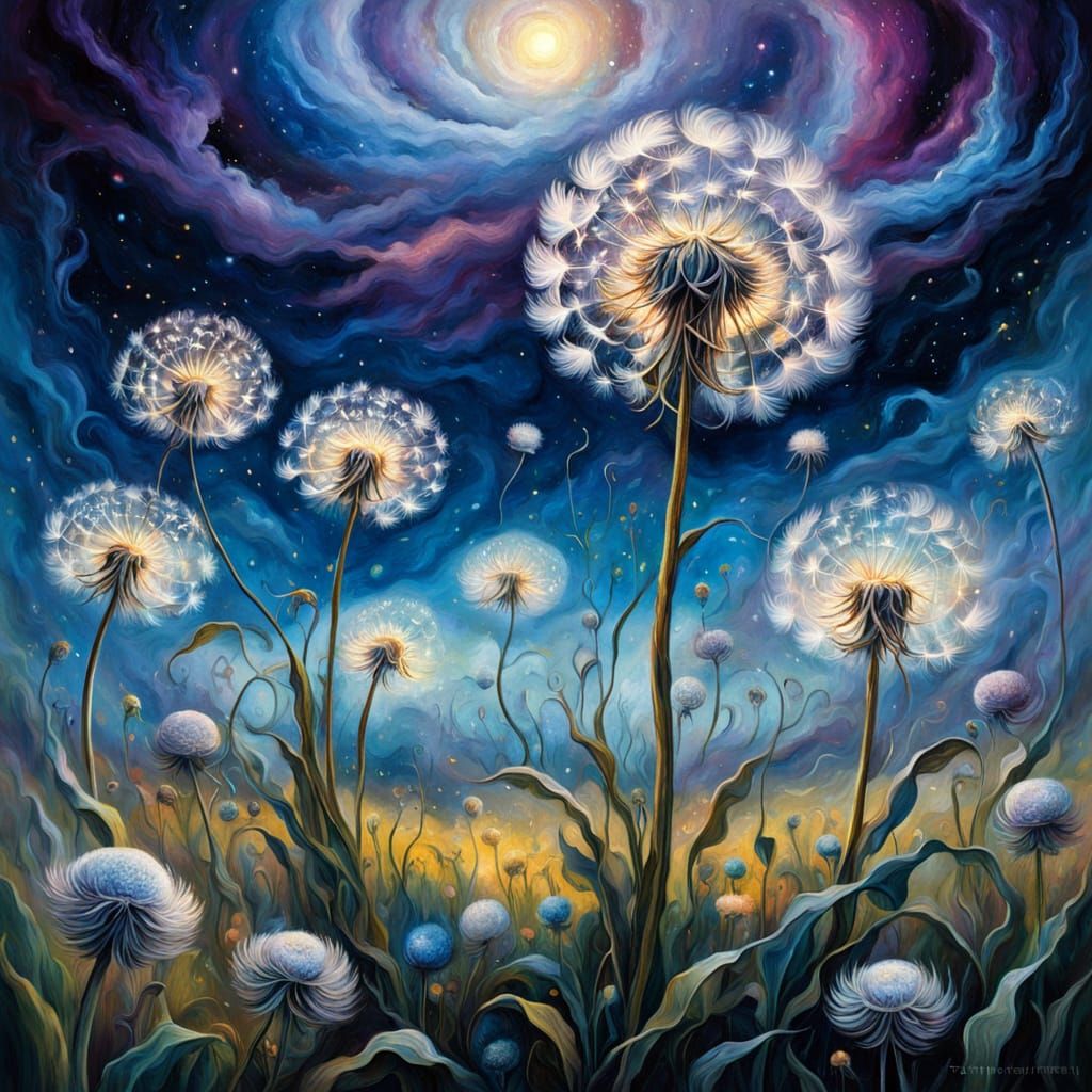 Cosmic Dandelions and Ethereal Mice in Nebula Sky