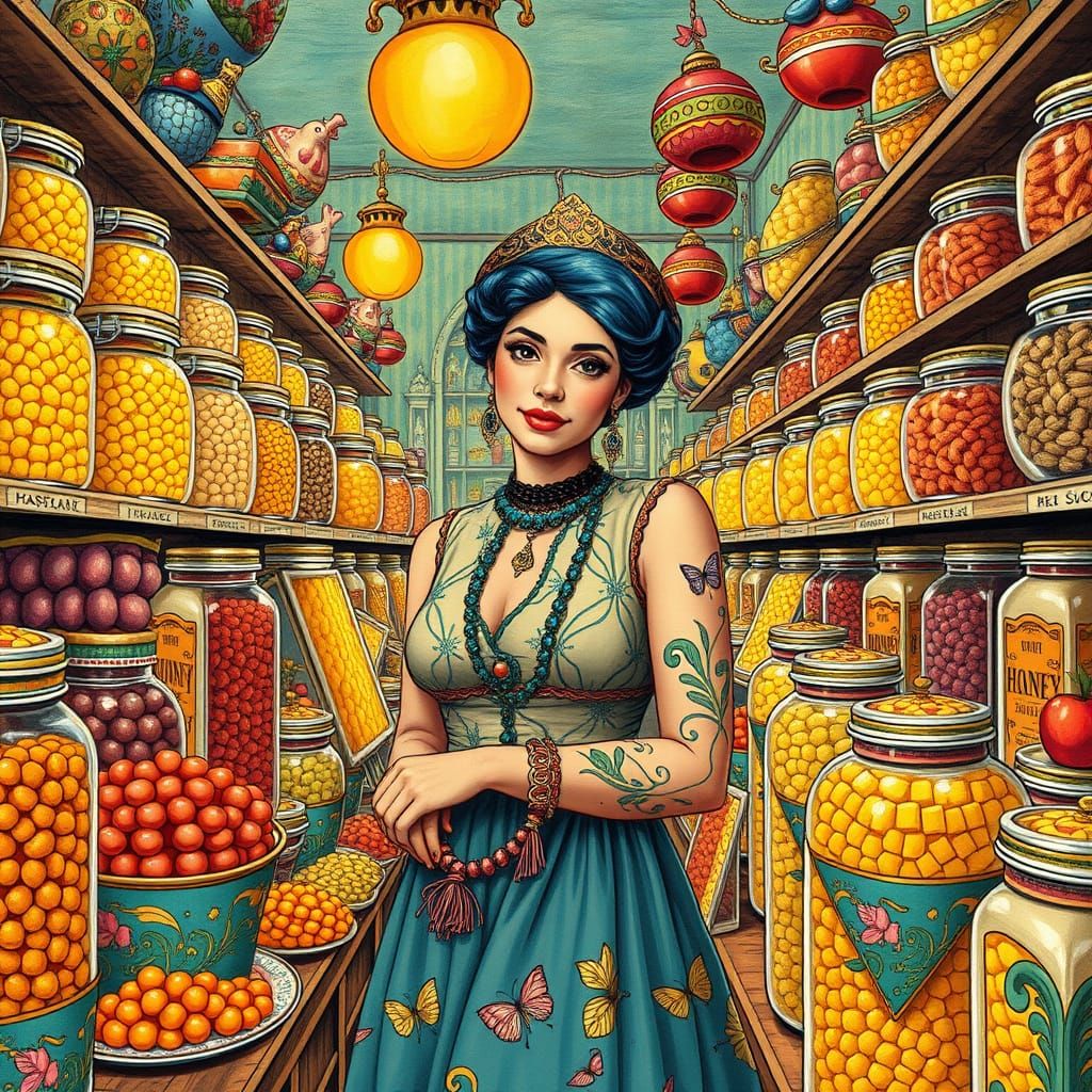 Colorful Candy Store in Art Nouveau Style