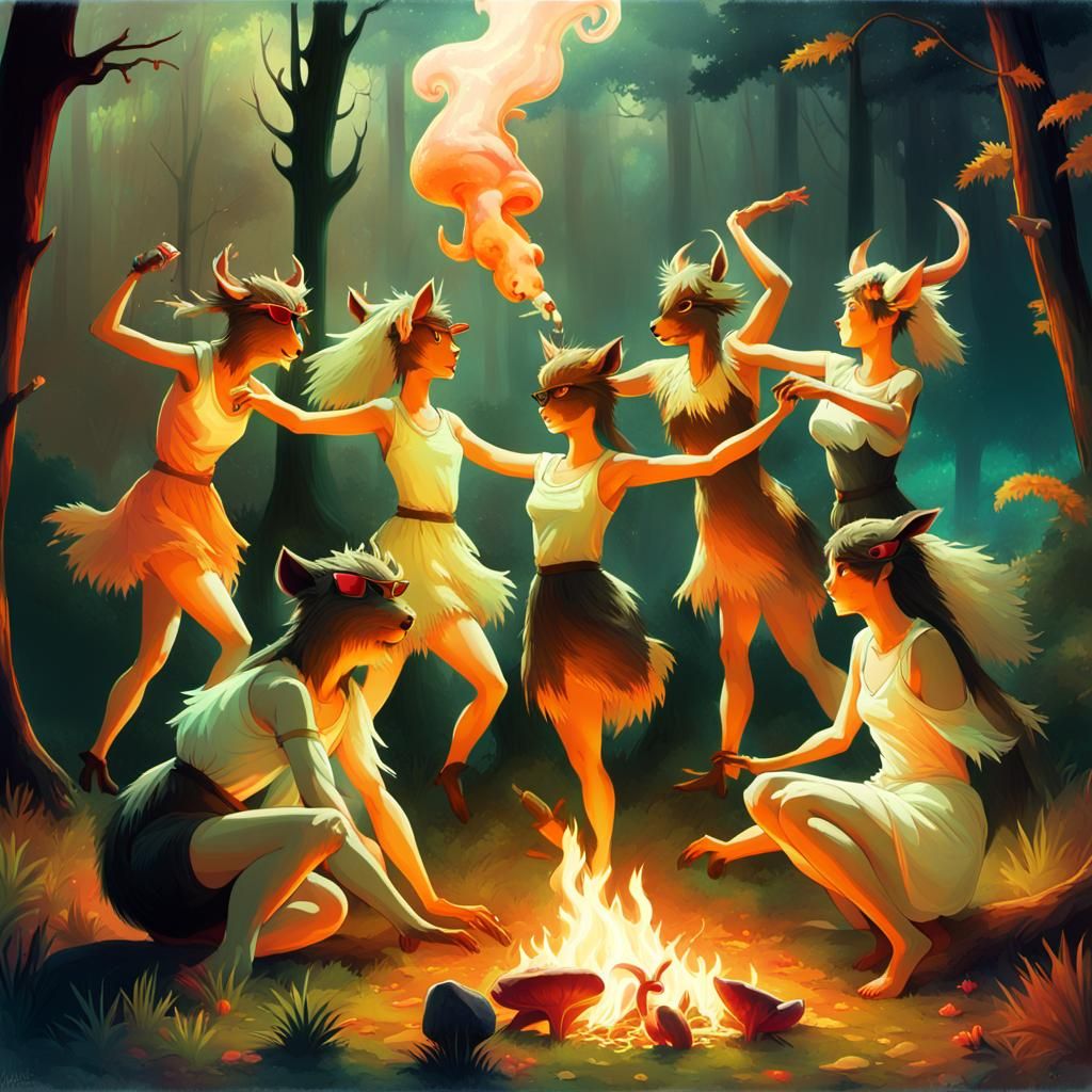 Anime Key Visual: Wild Animals Enjoying Bonfire