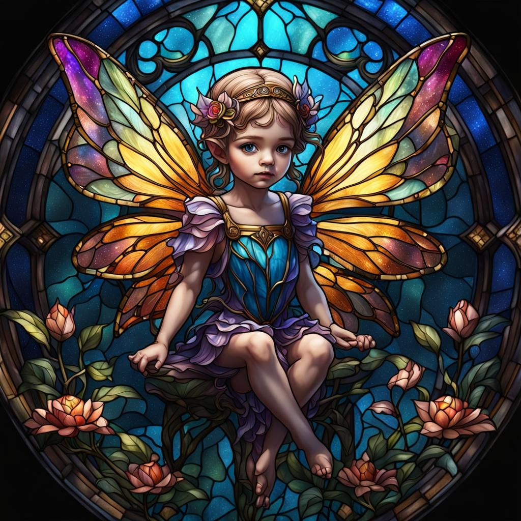 Stained Glass Baby Fairy in Detailed Matte Painting
