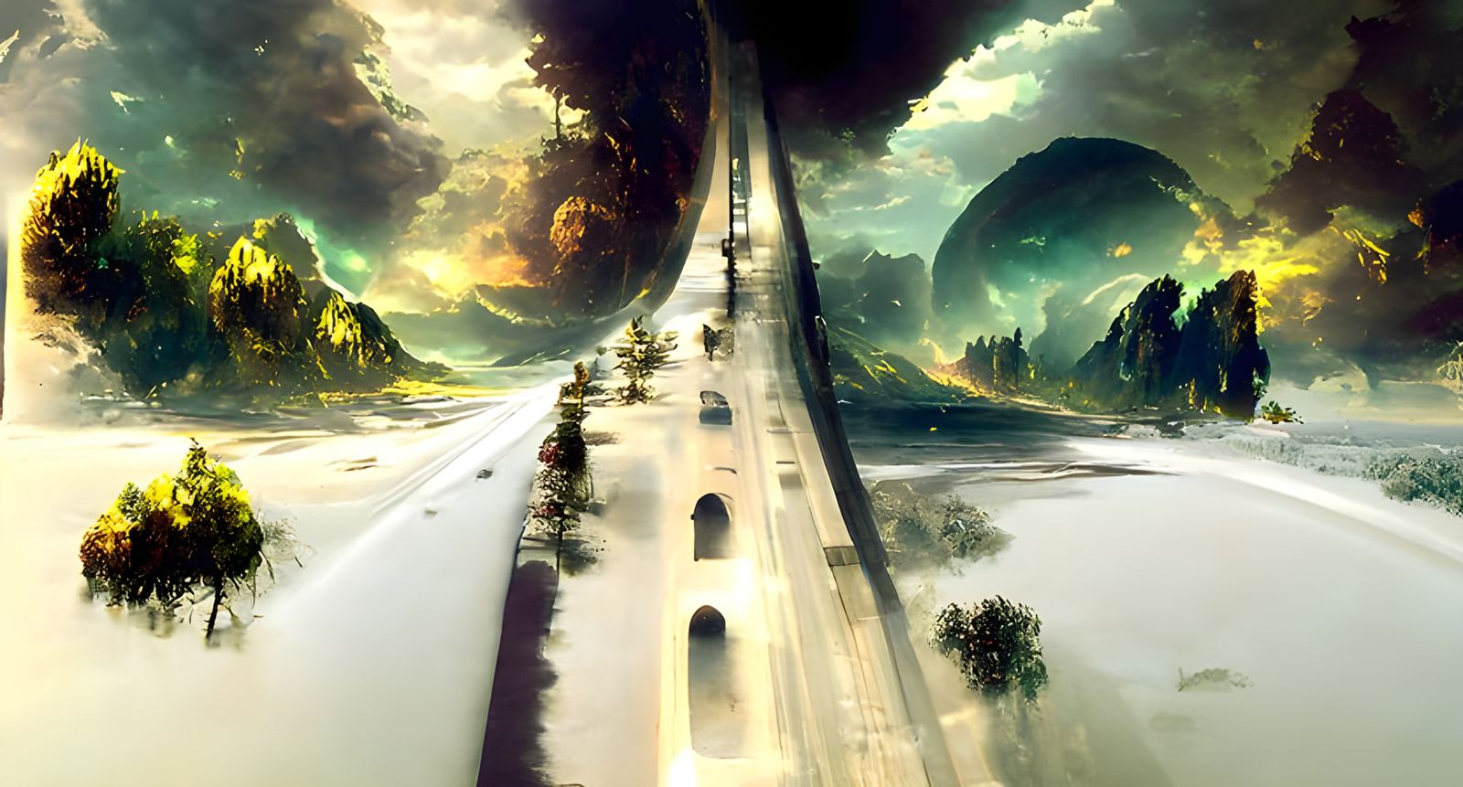 Deserted Highway to Darkness: Hyperrealistic Landscape