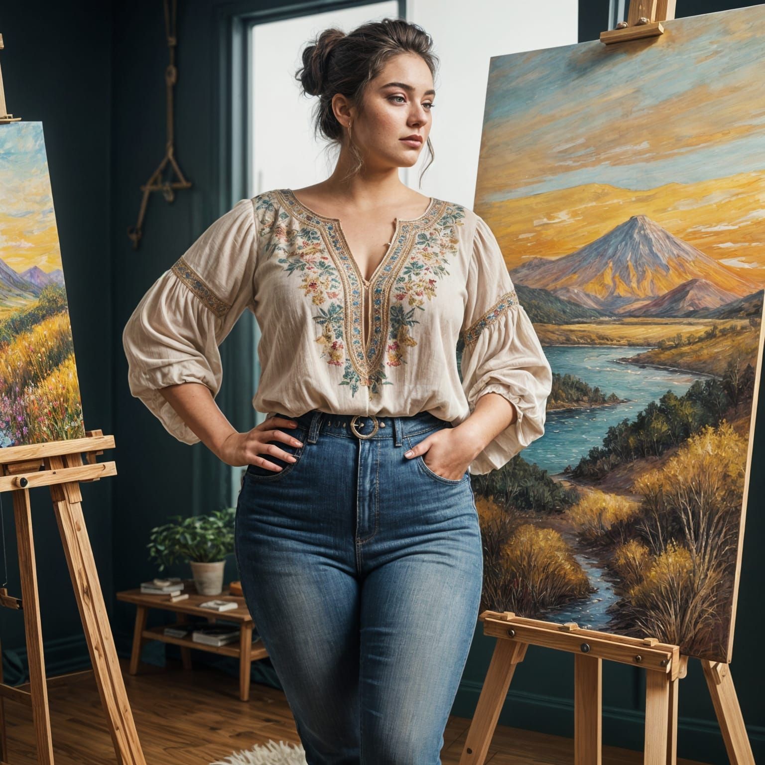 Plus-Sized Boho Chic Model Creates Impressionist Masterpiece