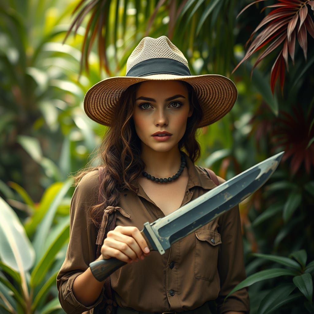 Jungle Explorer with Machete, Cinematic Film Still