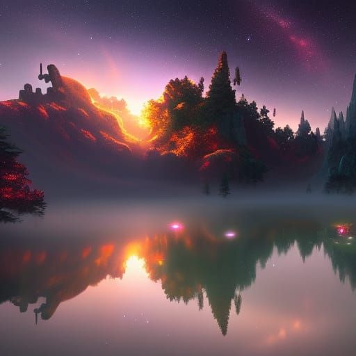 Cosmic Cyberpunk Landscape with Ethereal Details