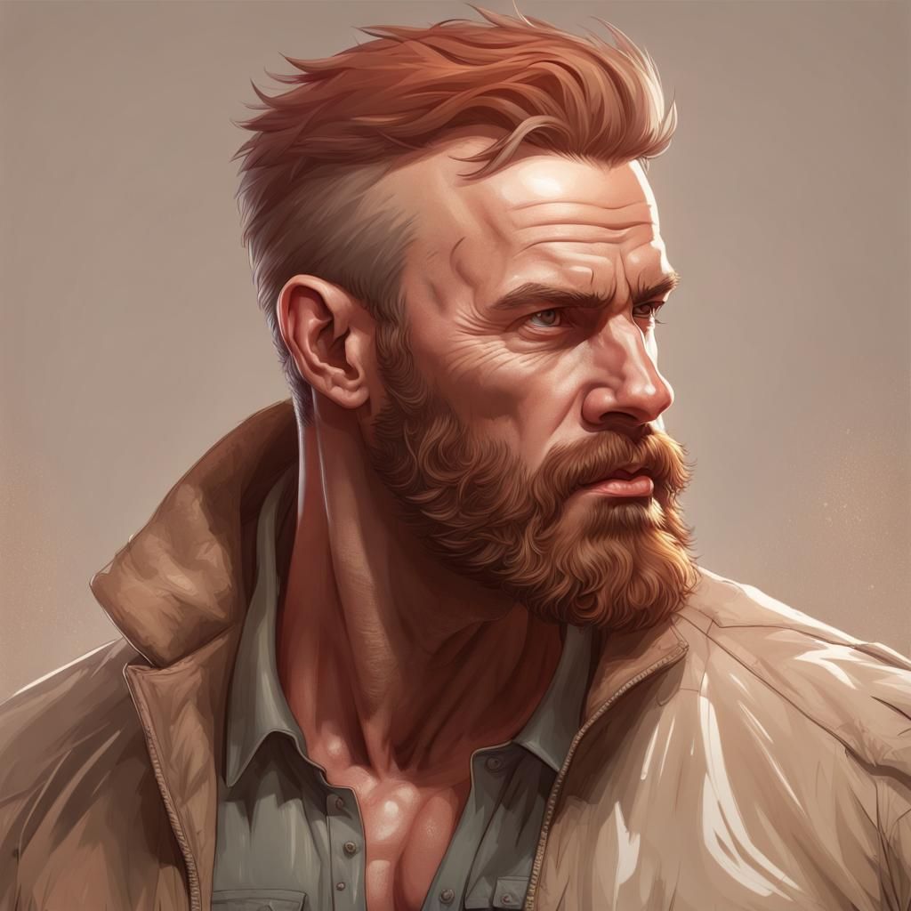 Detailed Portrait of Bearded Man in Art Nouveau Style