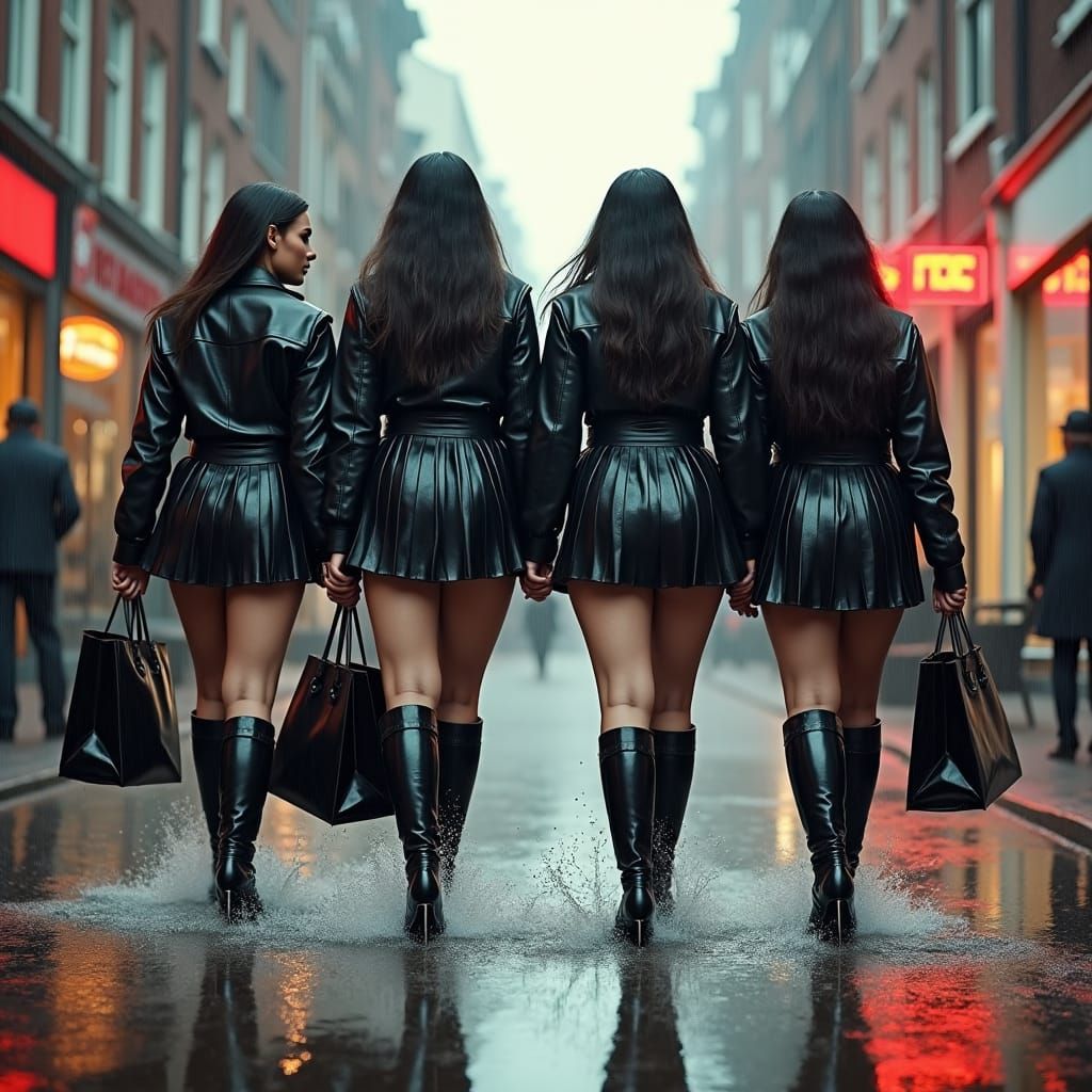 Curvy Women in Black Leather in Amsterdam, Digital Art