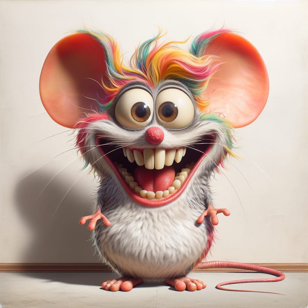 Humorous Surreal Mouse with Exaggerated Features