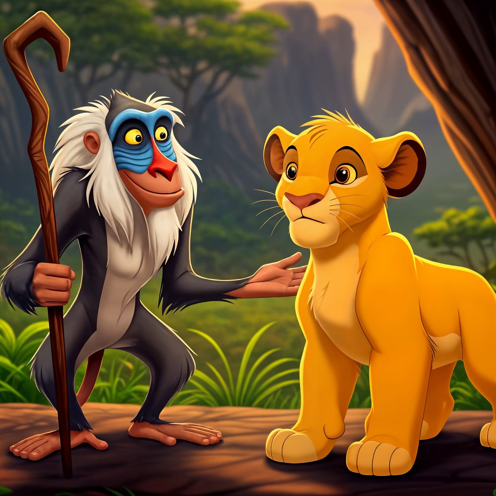 Hyper-Realistic Lion King Scene: Rafiki and Simba