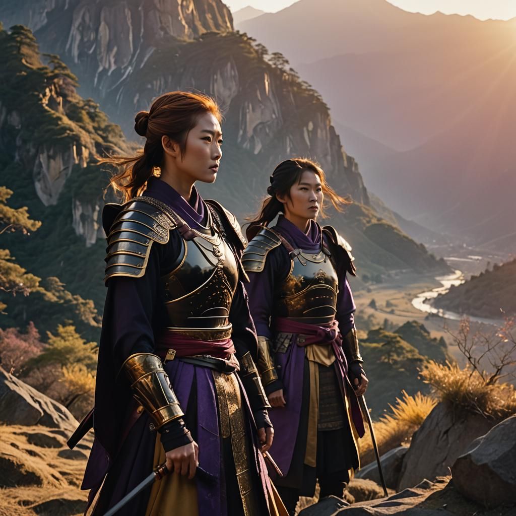 Elegant Samurai Women in Golden Light