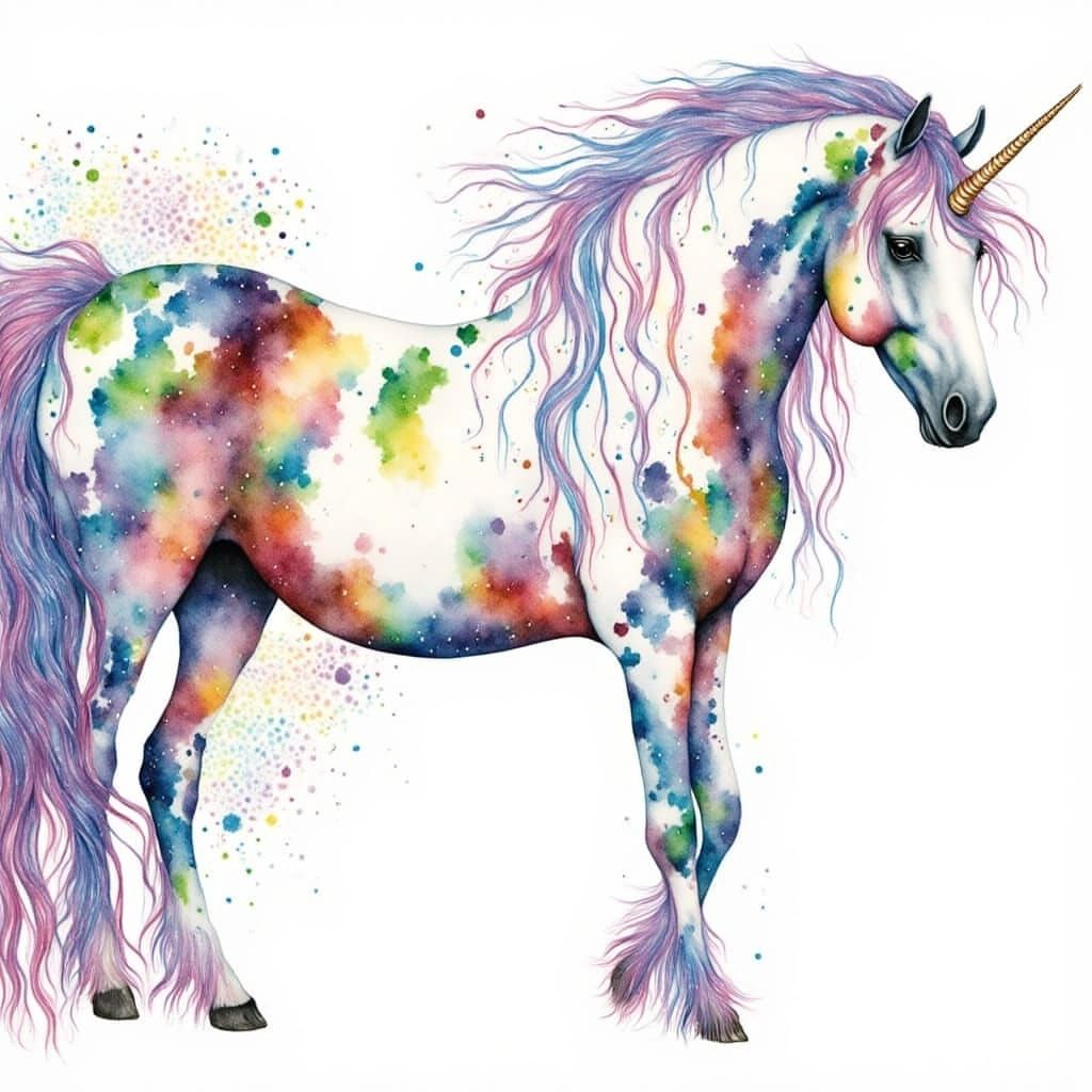 Ethereal Unicorn by Crystalline Lake Under Galaxy Sky