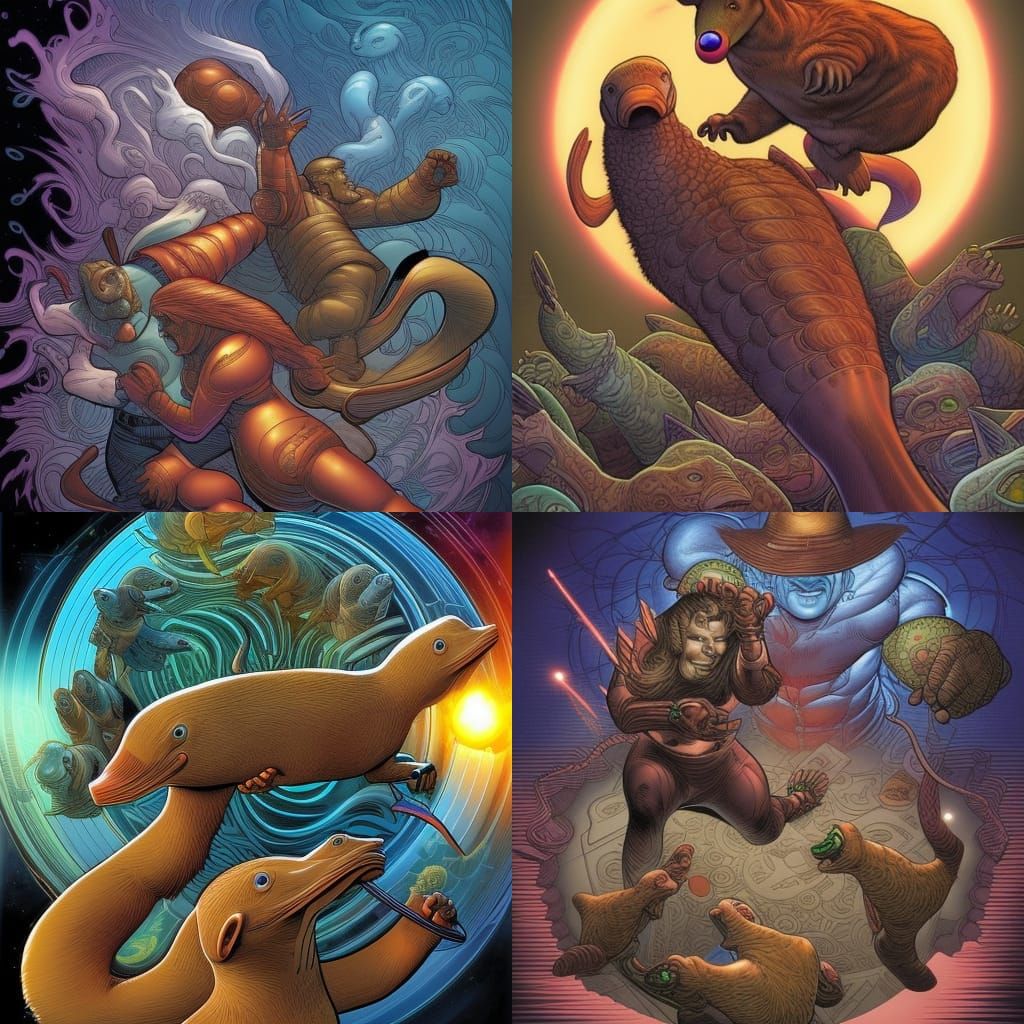 God Platypus in Comic Book Art Style