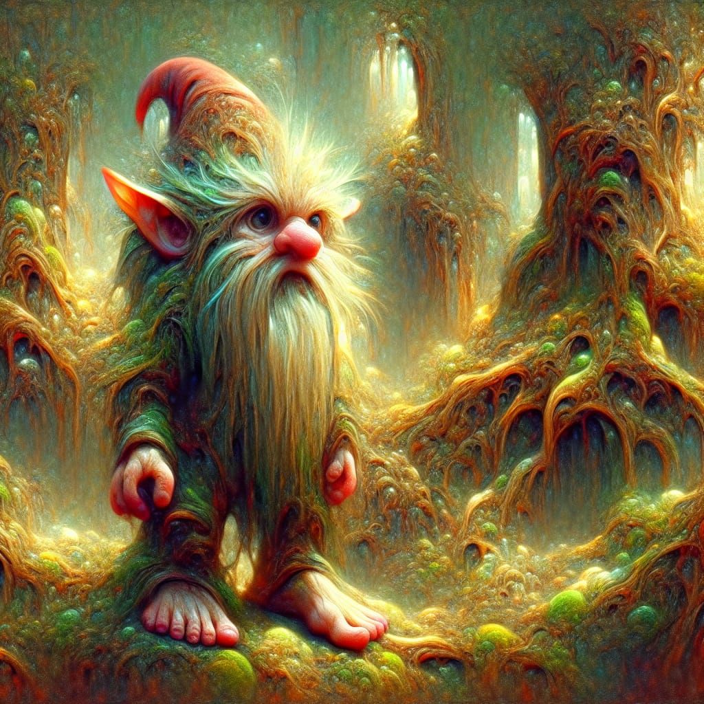 Hyperrealistic Lutin in Forest, Acrylic and Watercolor Style