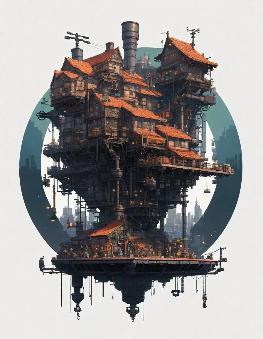 Dystopian Pixel Art Village in Cyberpunk Style