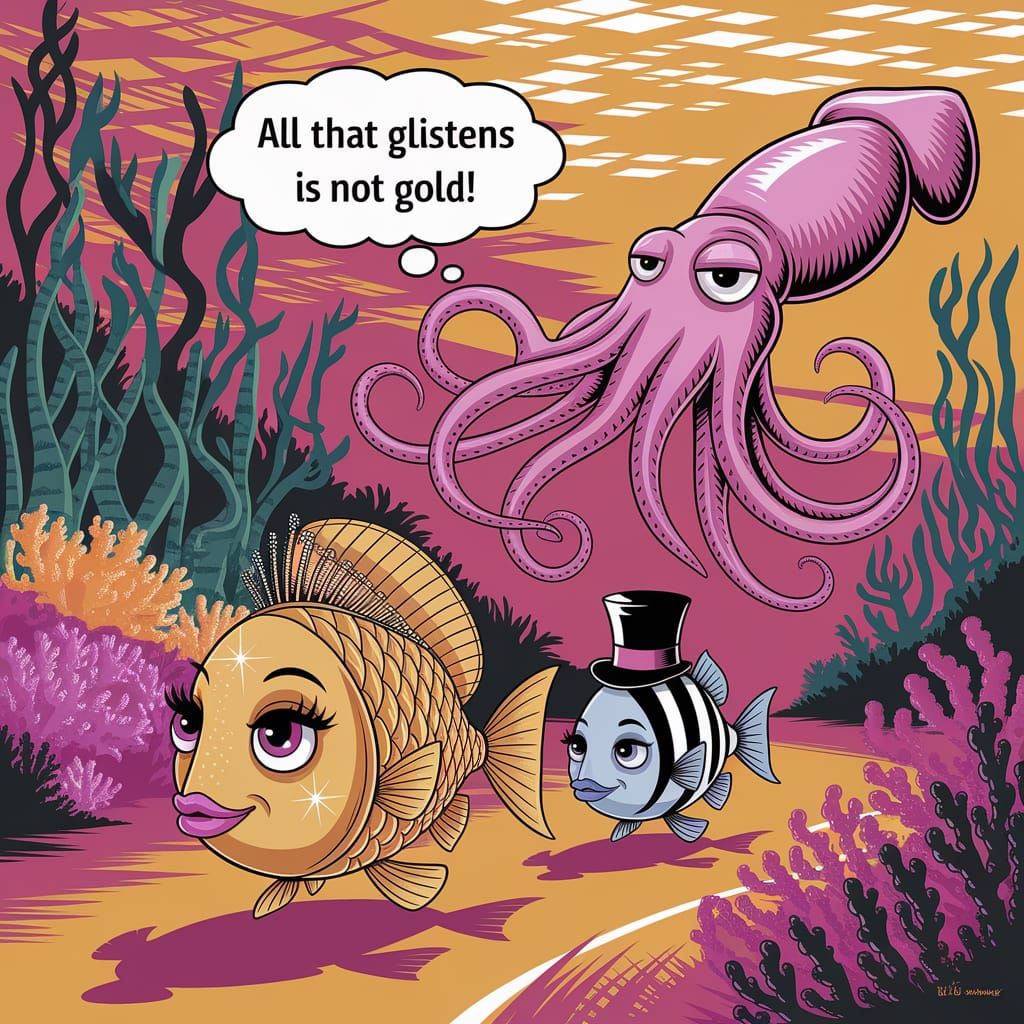 Whimsical Squid in Ghibli-esque Underwater Kingdom