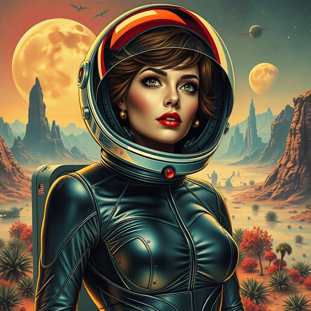 Surreal Space Goddess in Cyberpunk Pinup Style