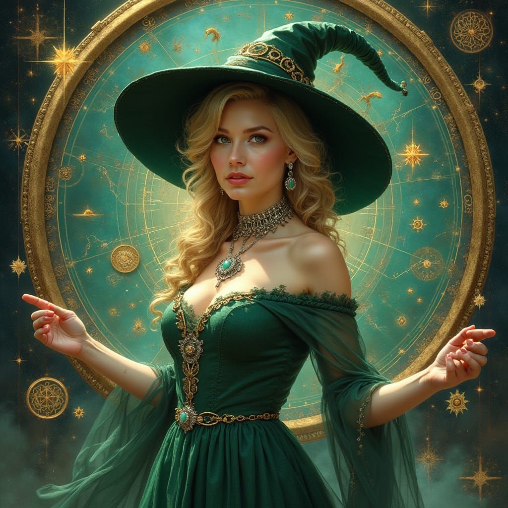 Steampunk Woman Portrait with Quantum Astrology Symbols