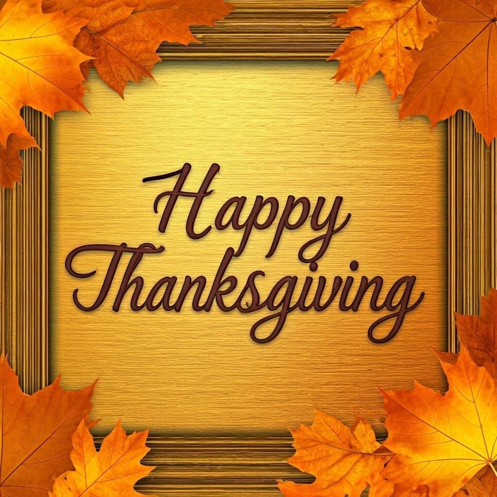 Thanksgiving Greetings in Gold with Autumn Leaves