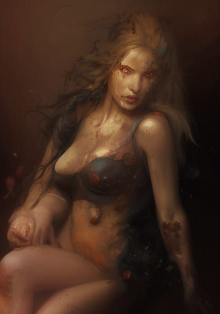 Beautiful Zombie Woman Portrait in Hyperrealistic Style