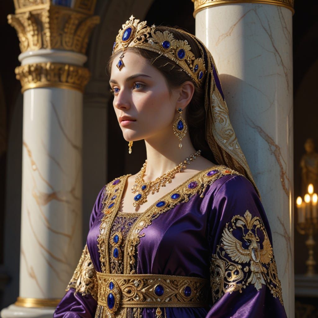 Regal Byzantine Empress in Gold Regalia