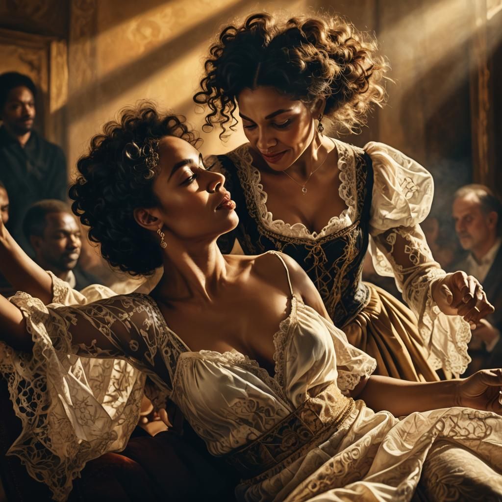 Baroque Dance in Golden Light: Digital Art