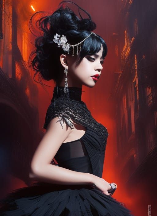 Gothic Woman Dancing Tango in Ballroom, Digital Art