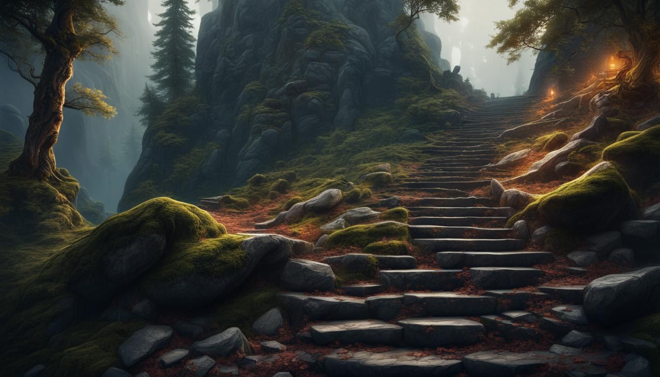 Mysterious Stone Steps in Deep Woods