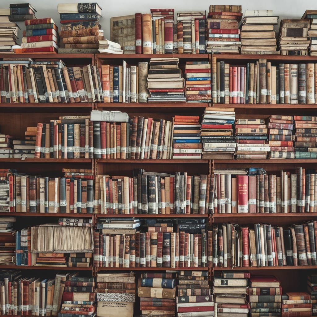 Bookshelf of Ancient Texts in Multiple Languages