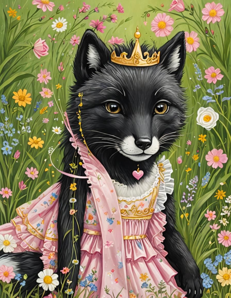 Sleeping Fox Kit in Meadow, 3D Digital Art