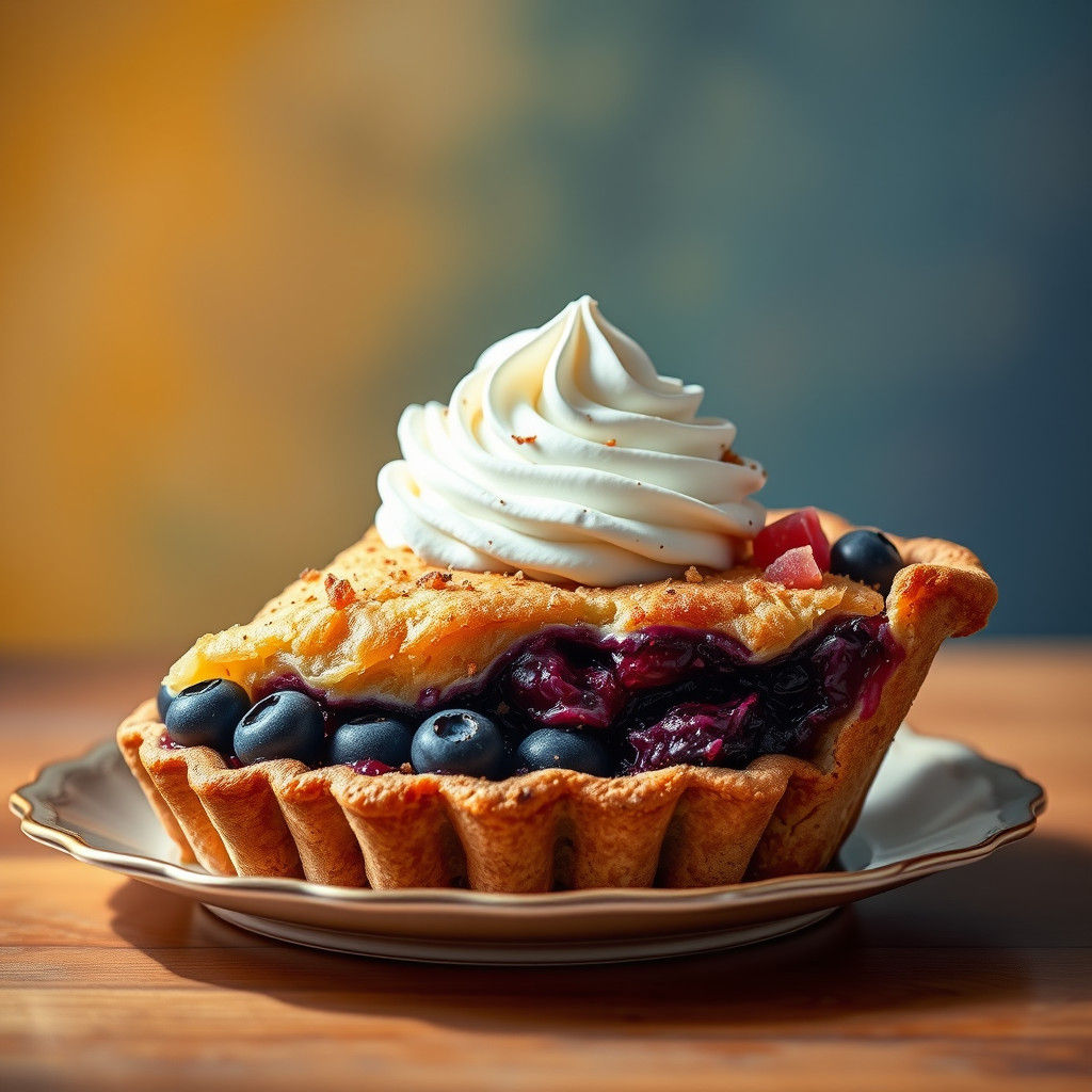 Hyperrealistic Blueberry Pie with Whipped Cream