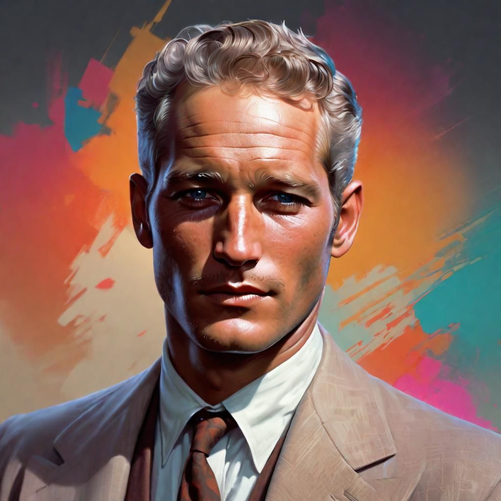 Young Paul Newman Portrait in Digital Art Style