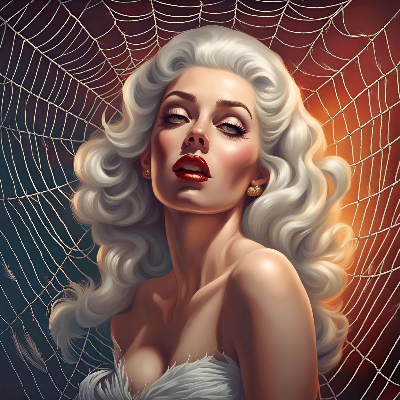 1600s Pinup Girl Trapped in Spider Web