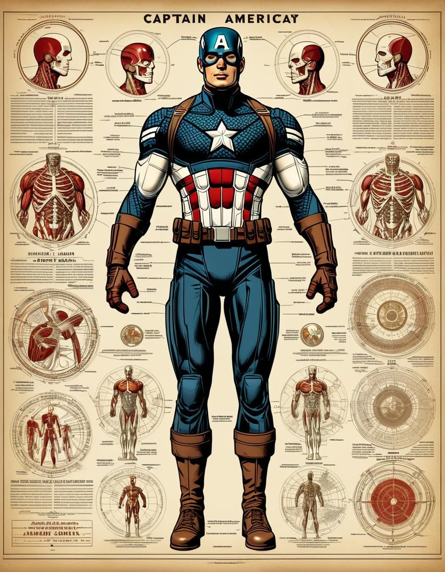 Magazine Cover featuring Captain America's Anatomy Chart