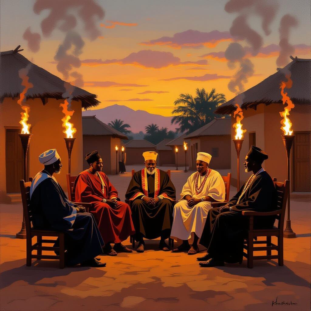 African Elders Judge in Vibrant Village Square