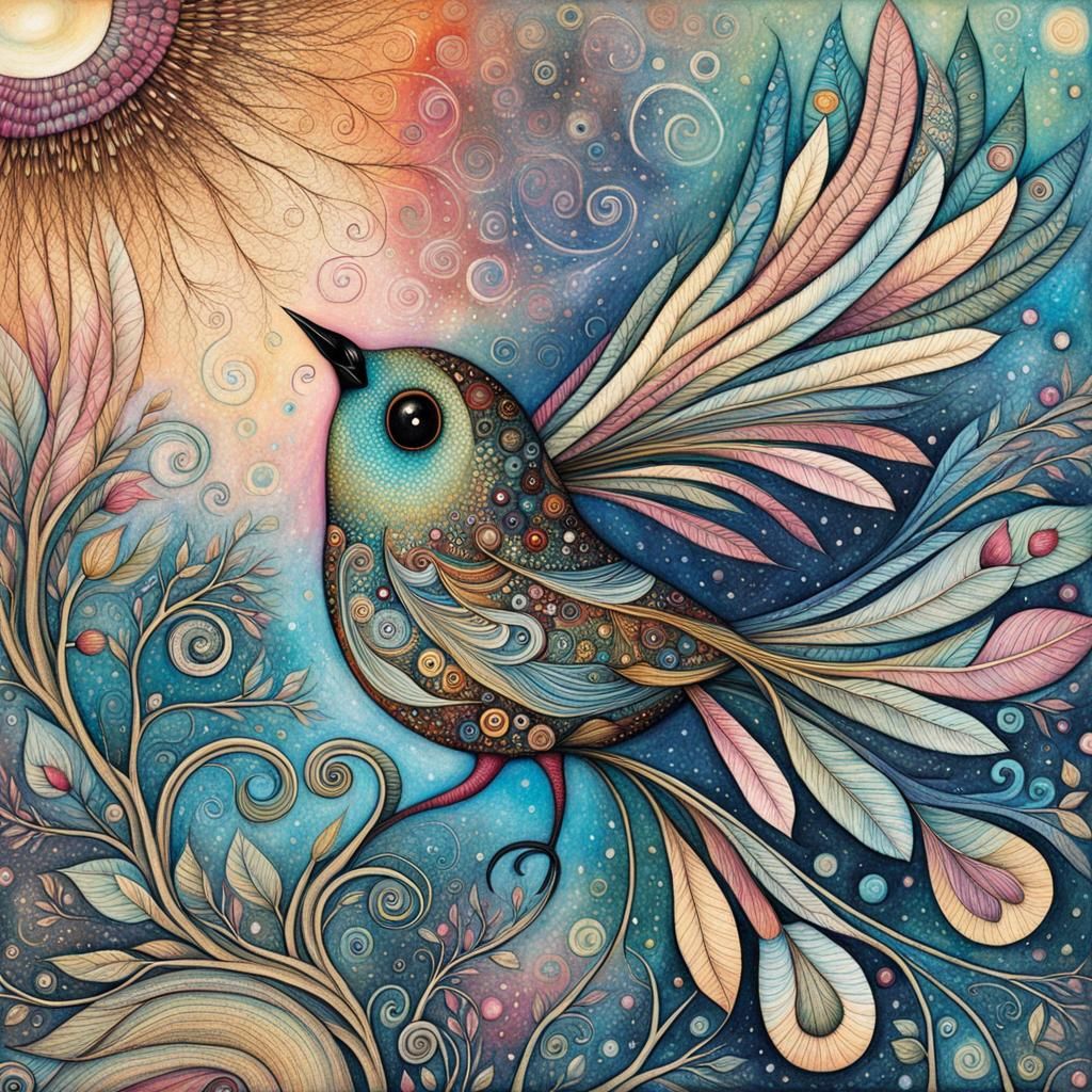 Dreamlike Bird in Art Brut Style