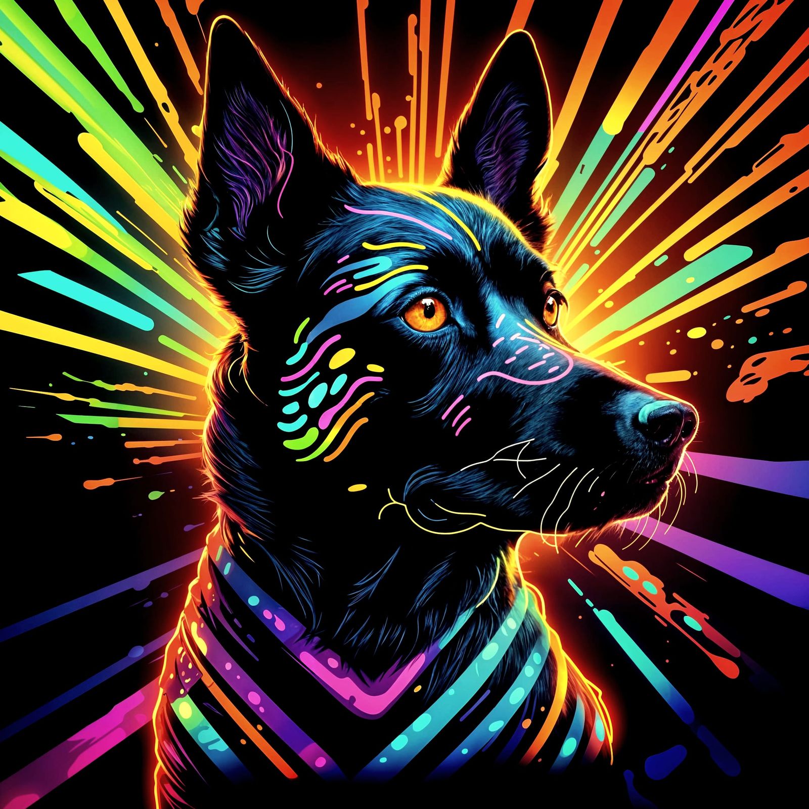 Psychedelic Neon Dog Portrait