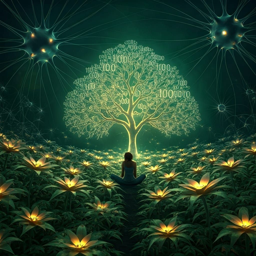Serene Woman in a Neural Network Garden