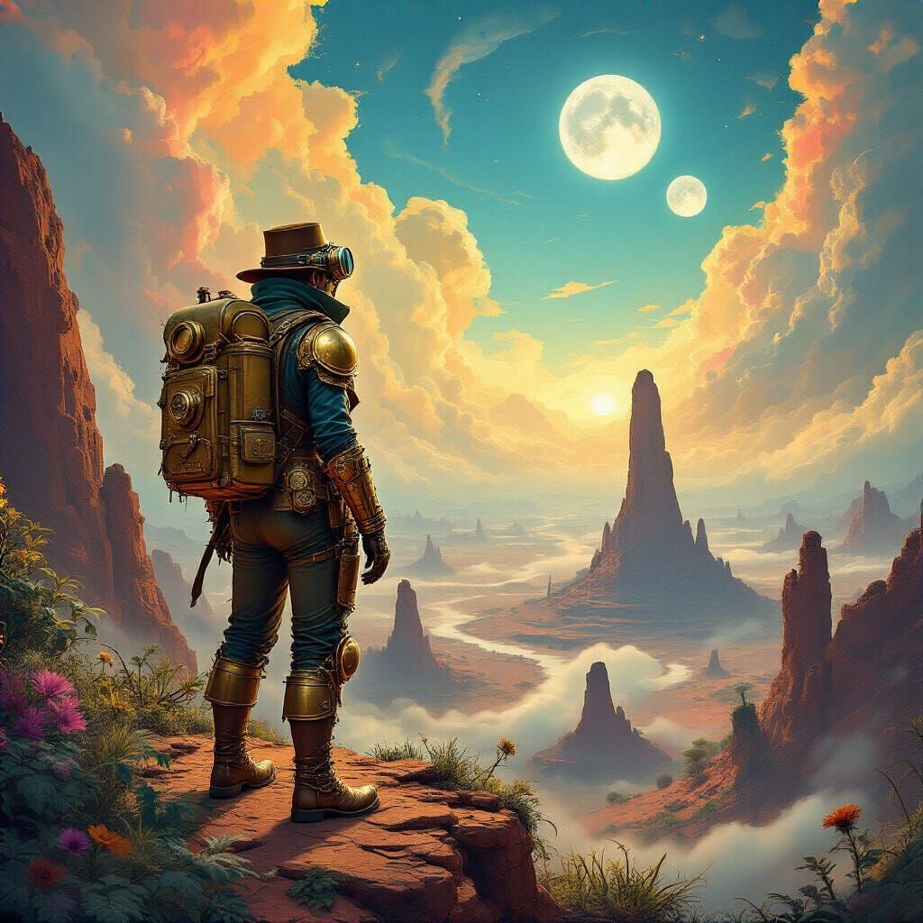 Steampunk Explorer on Alien Planet
