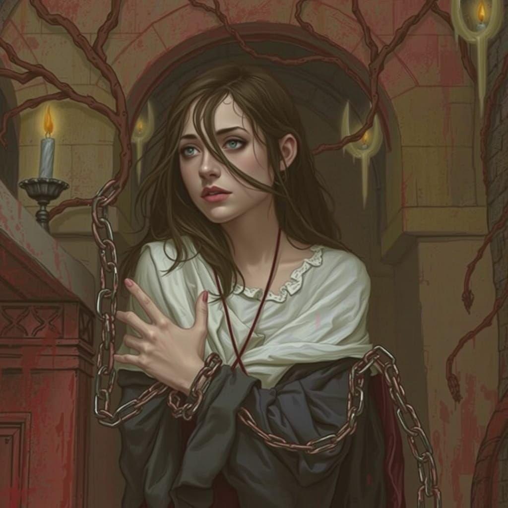 Gothic Woman Breaks Free from Chains in Haunting Ink Art