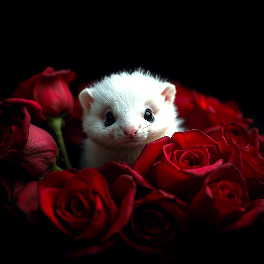 Weasel in Red Rose, Moody Art Style
