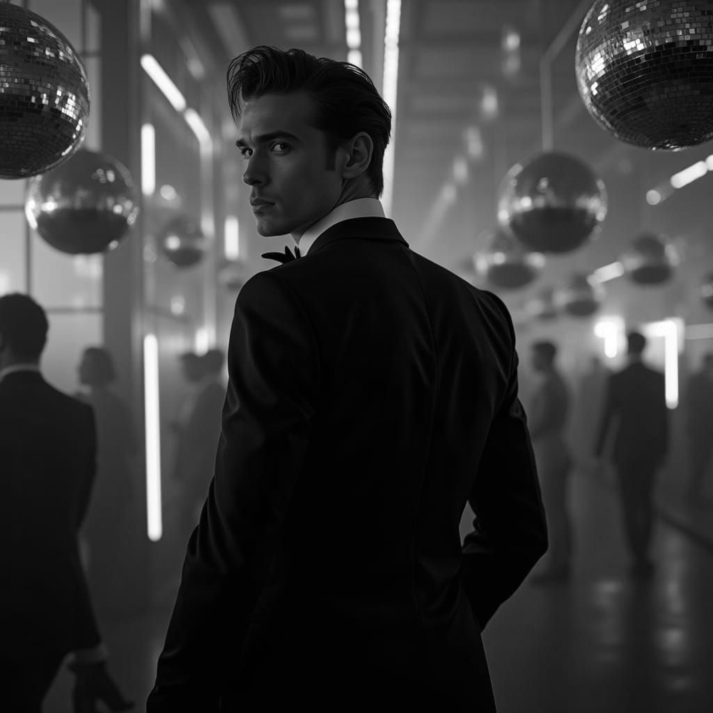 Celebrity Man in Flashing Background Turns to Camera