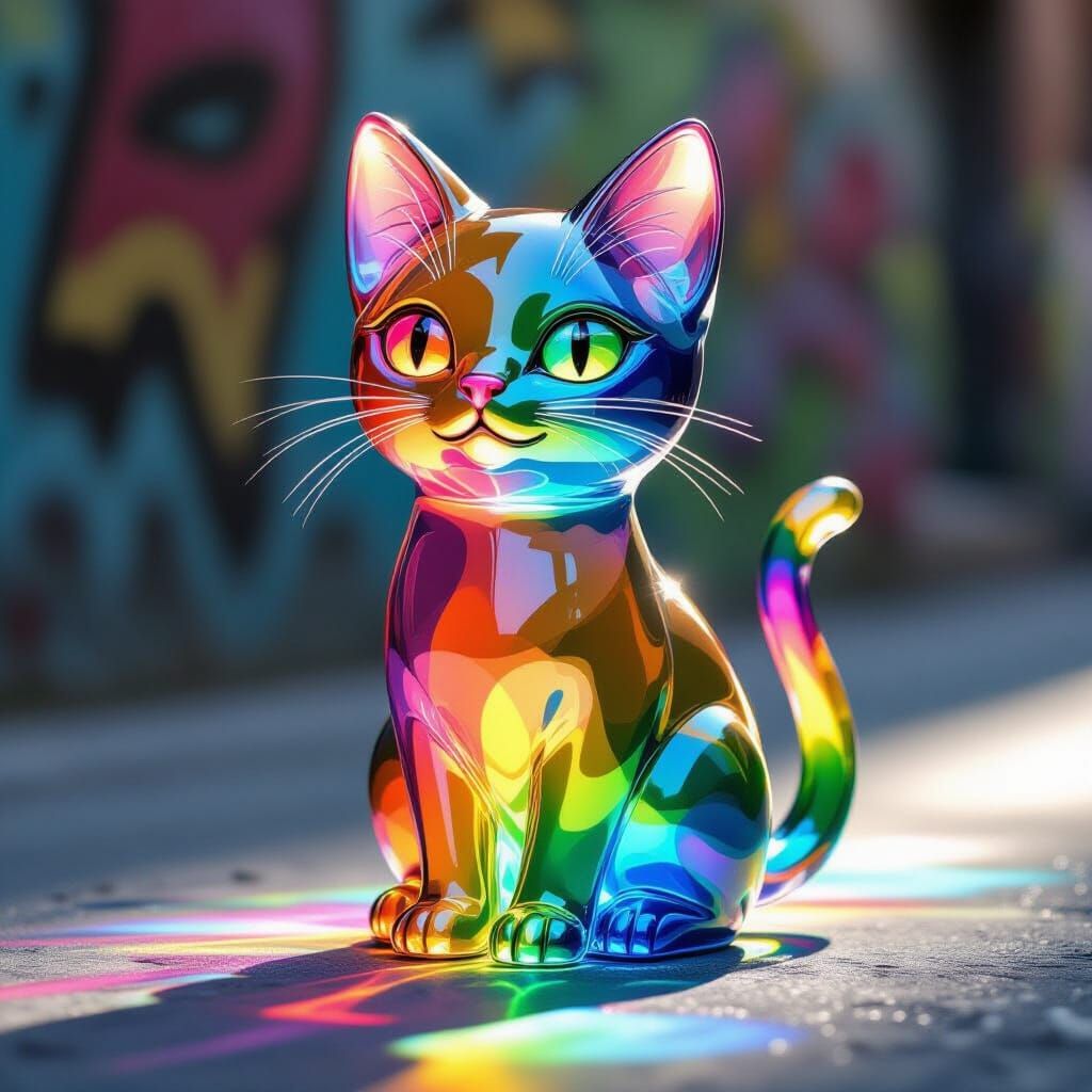 Rainbow Glass Cats in Graffiti Art Style