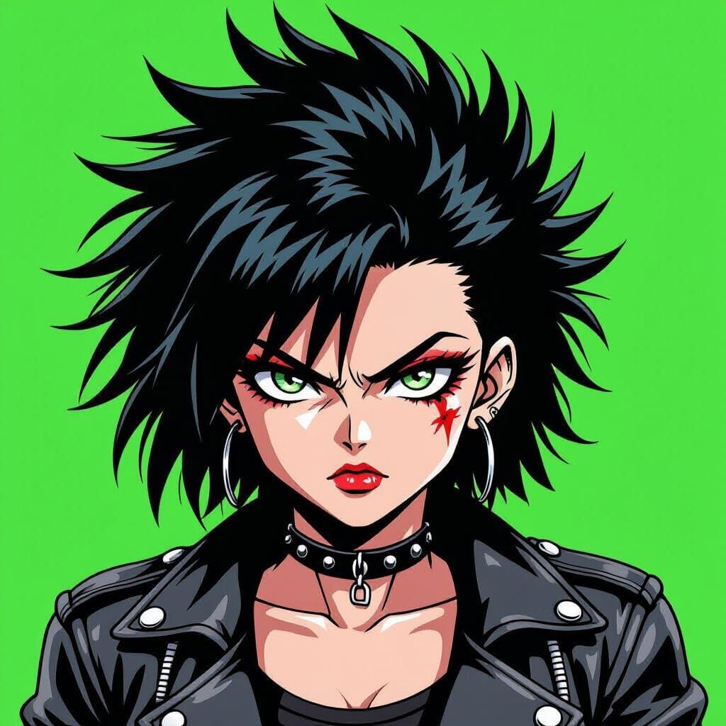 Punk Anime Woman with Death Hawk Haircut