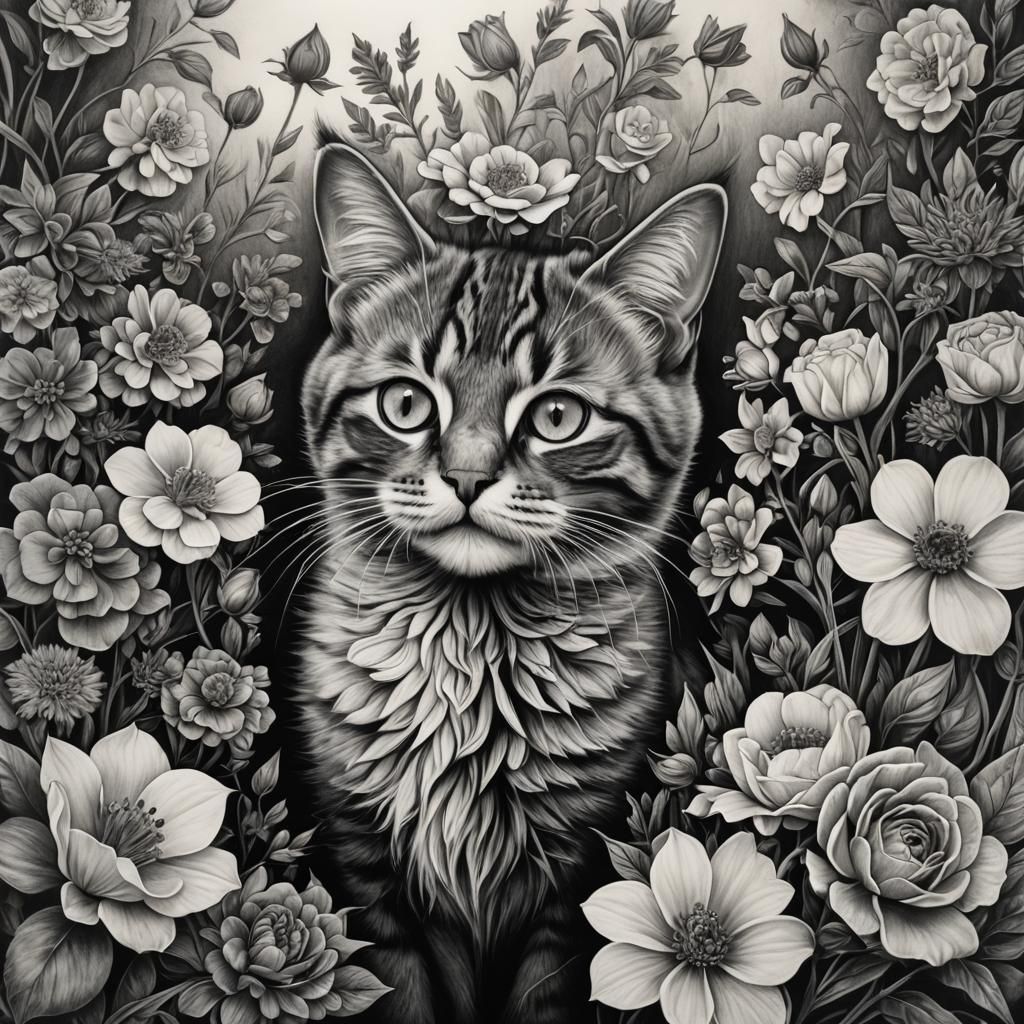 Detailed Charcoal Drawing of Abstract Floral Design