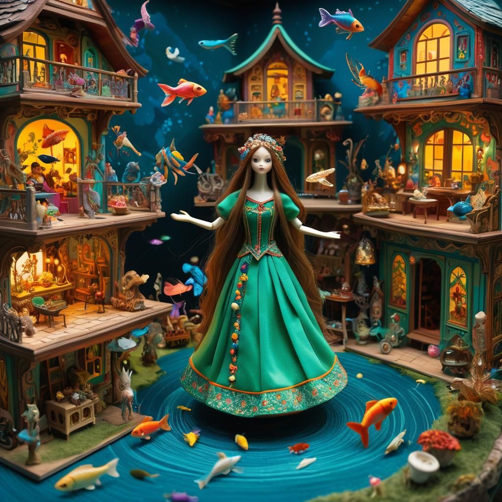 Dervish in Dollhouse with Mythical Creatures, Surreal Digita...